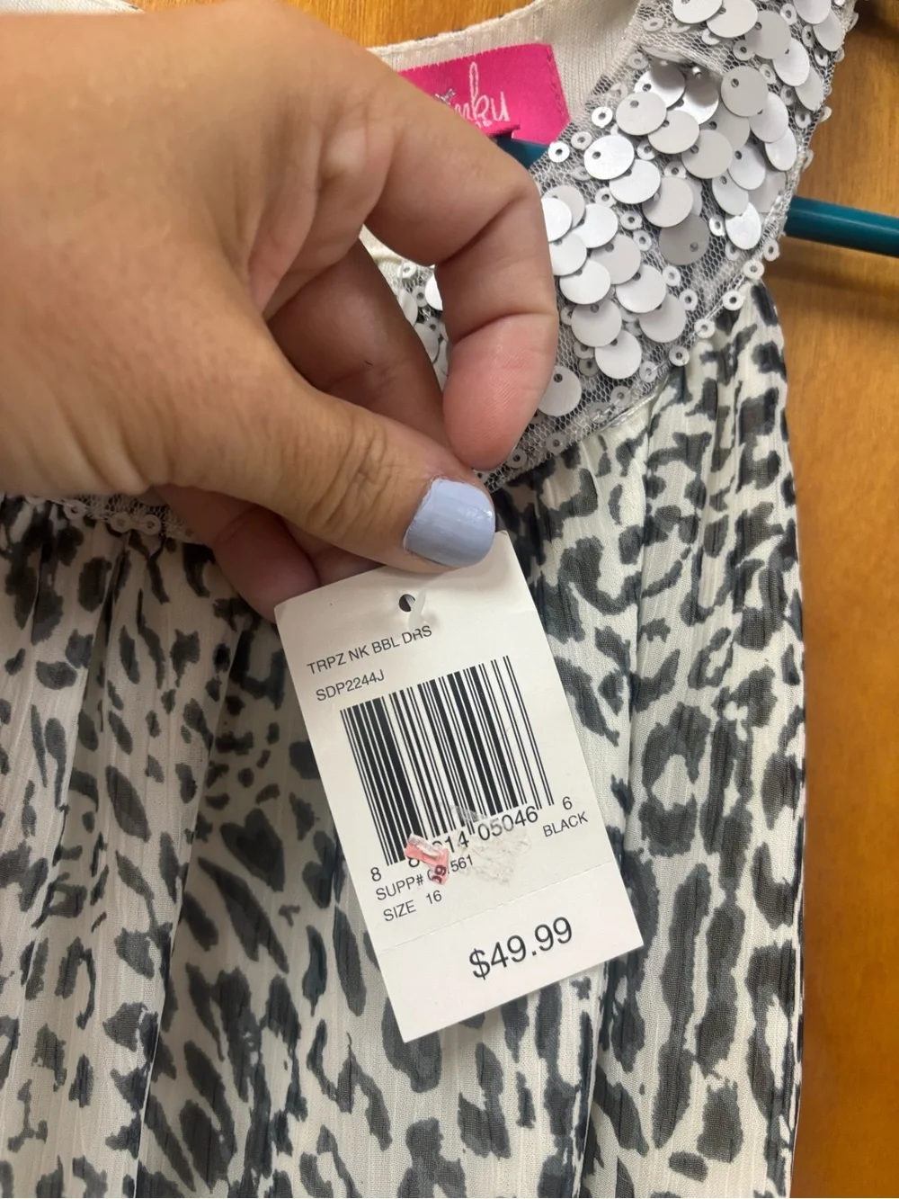 Pinky Black & White Leopard Halter Dress with Sequin Neckline